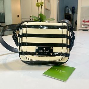 Kate Spade Crossbody Patent Leather Black and Beige stripped purse